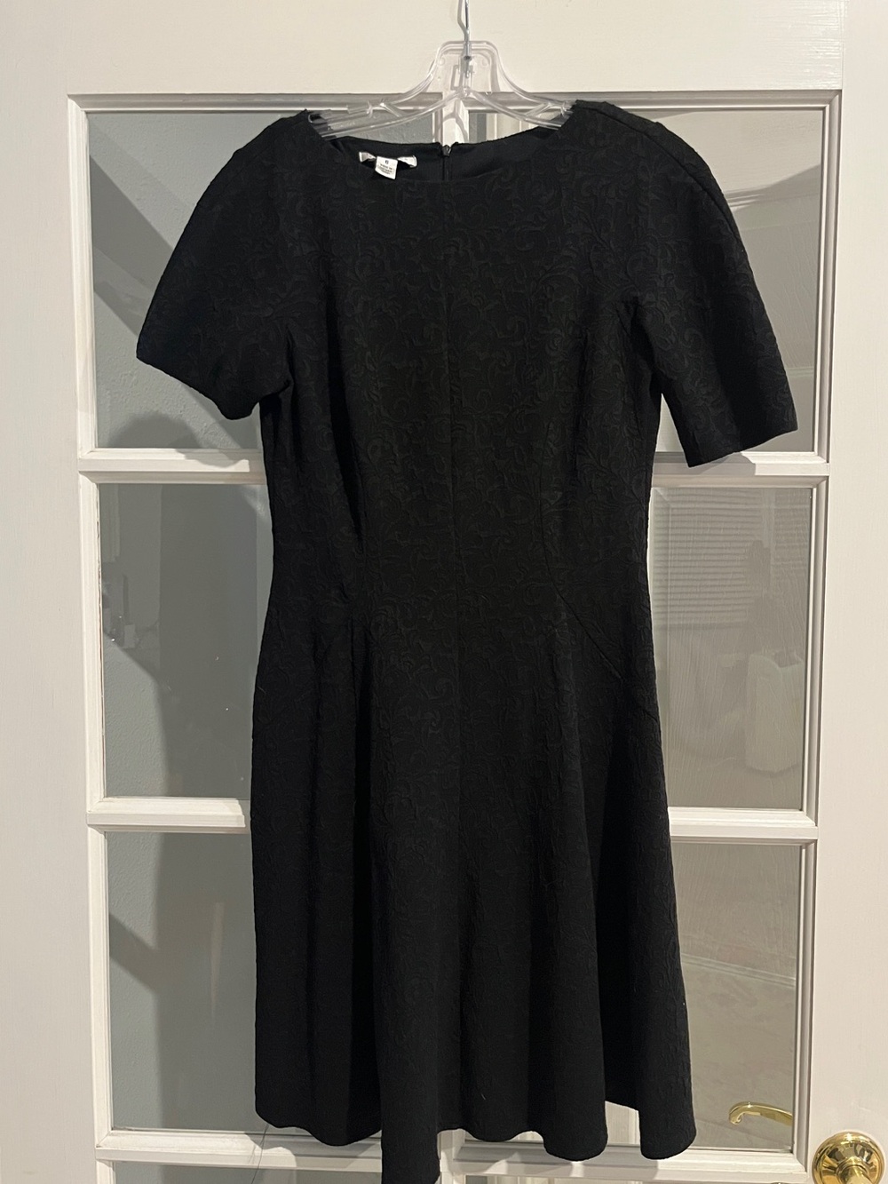 London Style Black Fit-and-Flare Short Sleeve Dress Stretchy with Zipper